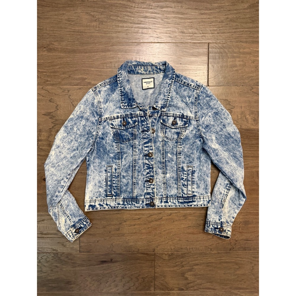 Highway Jeans Denim Jacket Womens XL Blue Cotton Acid Wash Cropped Trucker Coat